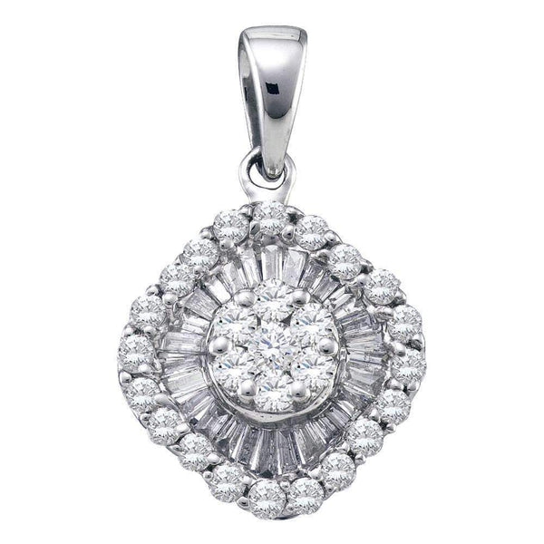 14kt White Gold Women's Round Diamond Framed Square Cluster Pendant 3-4 Cttw - FREE Shipping (US/CAN)-Gold & Diamond Pendants & Necklaces-JadeMoghul Inc.