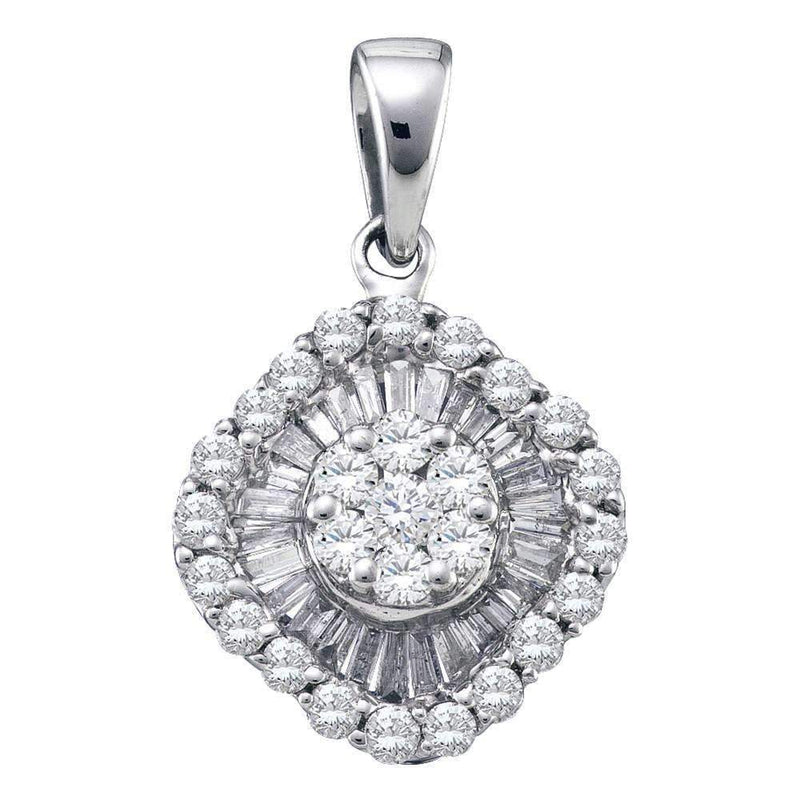 14kt White Gold Women's Round Diamond Framed Square Cluster Pendant 3-4 Cttw - FREE Shipping (US/CAN)-Gold & Diamond Pendants & Necklaces-JadeMoghul Inc.