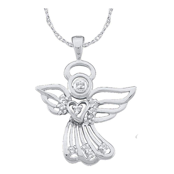 14kt White Gold Women's Round Diamond Guardian Angel Pendant 1-10 Cttw - FREE Shipping (US/CAN)-Gold & Diamond Pendants & Necklaces-JadeMoghul Inc.