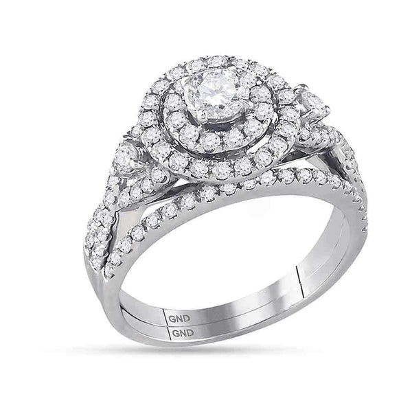 14kt White Gold Women's Round Diamond Halo Bridal Wedding Engagement Ring Band Set 1-1/2 Cttw - FREE Shipping (US/CAN)-Wedding Jewelry-5-JadeMoghul Inc.