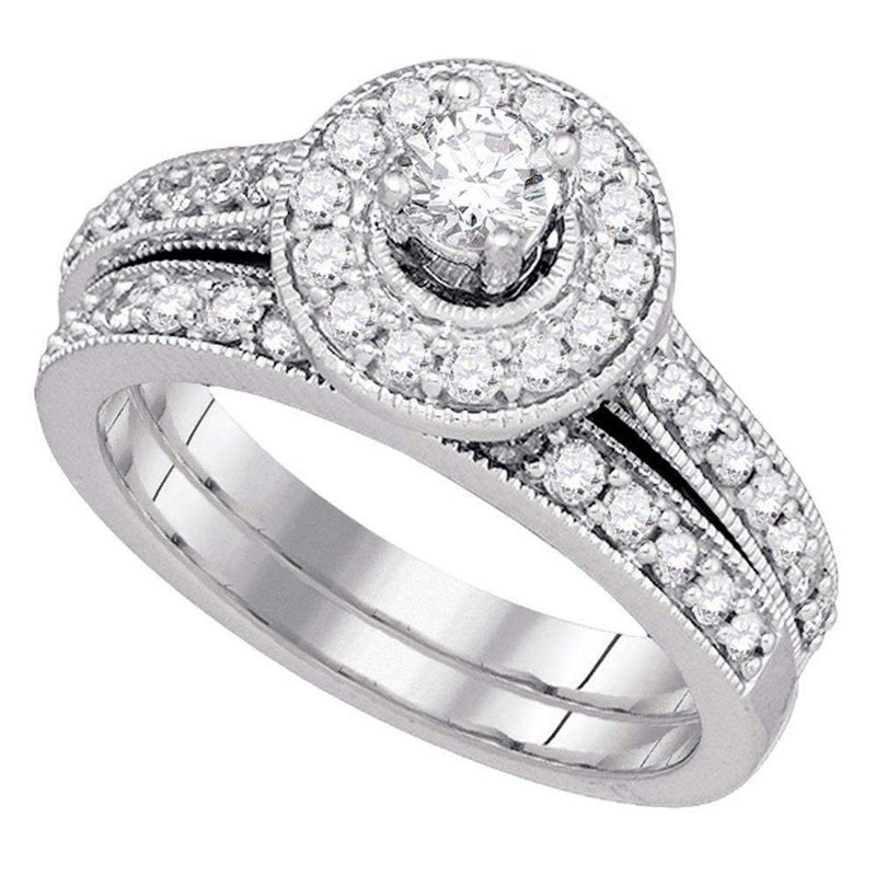 14kt White Gold Women's Round Diamond Halo Bridal Wedding Engagement Ring Band Set 1.00 Cttw - FREE Shipping (US/CAN)-Gold & Diamond Wedding Ring Sets-5-JadeMoghul Inc.