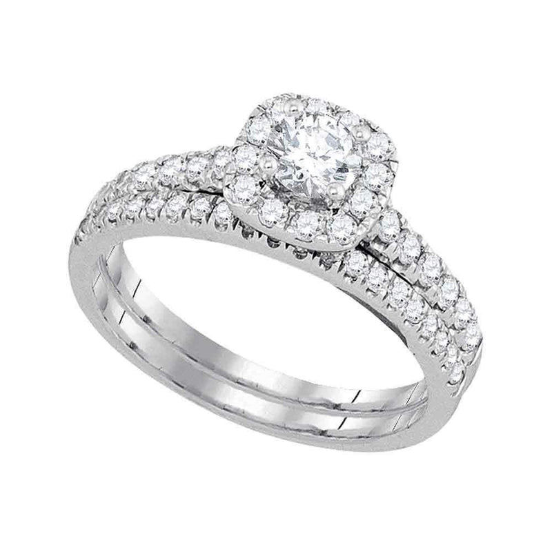 14kt White Gold Women's Round Diamond Halo Bridal Wedding Engagement Ring Band Set 1.00 Cttw - FREE Shipping (US/CAN)-Wedding Jewelry-6-JadeMoghul Inc.