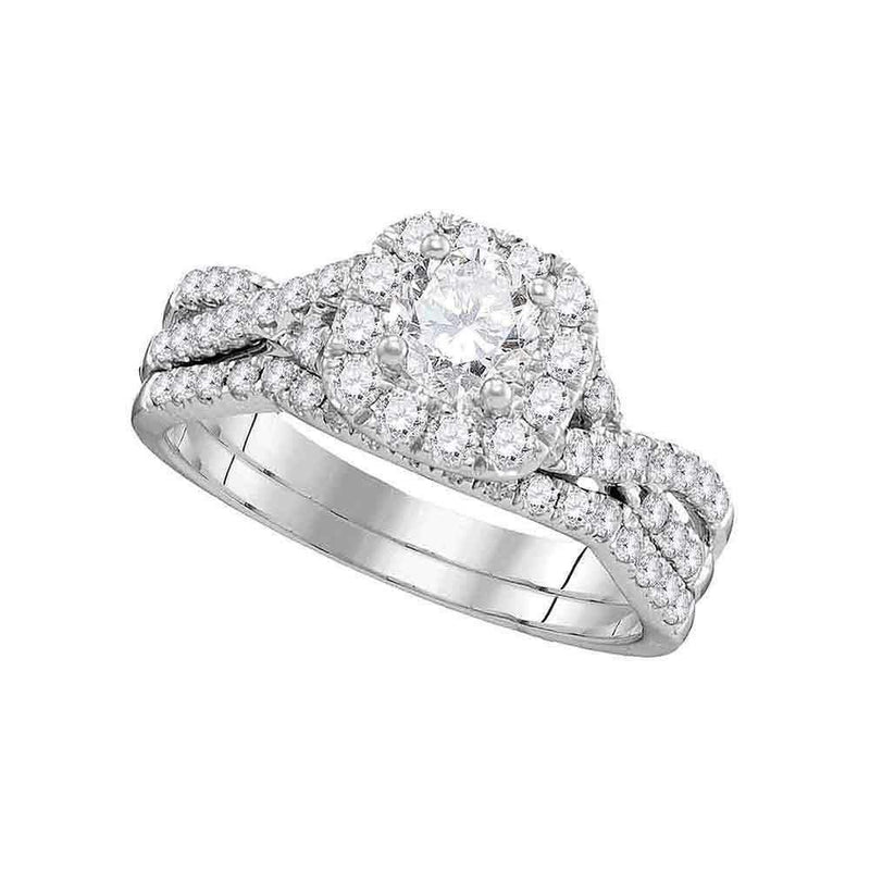 14kt White Gold Women's Round Diamond Halo Twist Bridal Wedding Engagement Ring Band Set 1.00 Cttw - FREE Shipping (US/CAN)-Gold & Diamond Wedding Ring Sets-5-JadeMoghul Inc.