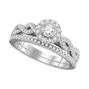 14kt White Gold Women's Round Diamond Halo Twist Bridal Wedding Ring Set 1/2 Cttw - FREE Shipping (US/CAN)-Gold & Diamond Wedding Ring Sets-5-JadeMoghul Inc.