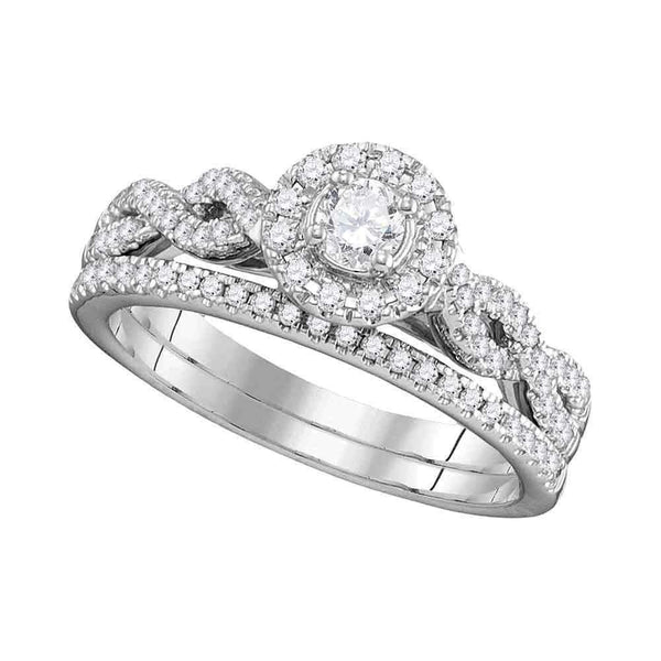 14kt White Gold Women's Round Diamond Halo Twist Bridal Wedding Ring Set 1/2 Cttw - FREE Shipping (US/CAN)-Gold & Diamond Wedding Ring Sets-5-JadeMoghul Inc.