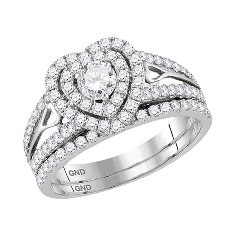 14kt White Gold Womens Round Diamond Heart Bridal Wedding Engagement Ring Band Set 1-1-5 Cttw-Gold & Diamond Wedding Ring Sets-JadeMoghul Inc.