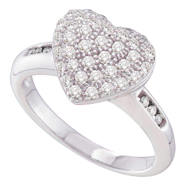 14kt White Gold Women's Round Diamond Heart Cluster Ring 1/2 Cttw - FREE Shipping (US/CAN)-Gold & Diamond Heart Rings-5-JadeMoghul Inc.