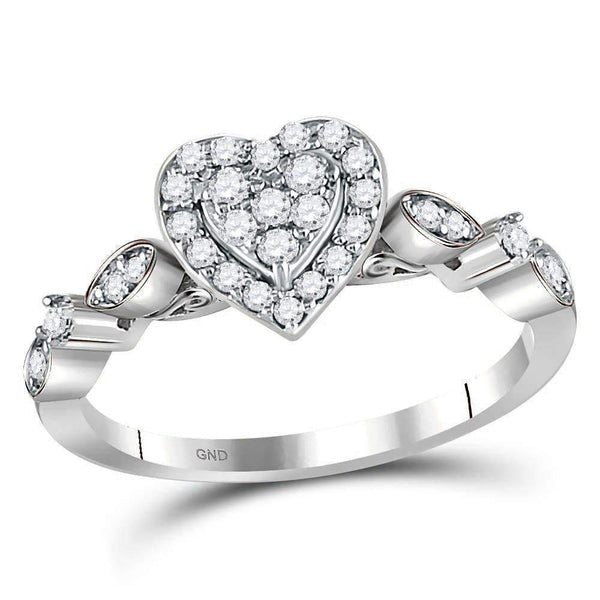 14kt White Gold Womens Round Diamond Heart Cluster Ring 1/3 Cttw-Gold & Diamond Heart Rings-6.5-JadeMoghul Inc.