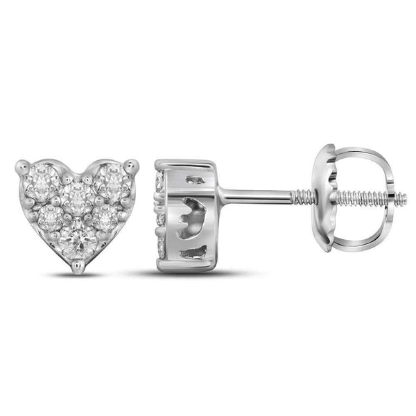 14kt White Gold Women's Round Diamond Heart Cluster Stud Earrings 1-3 Cttw - FREE Shipping (US/CAN)-Gold & Diamond Earrings-JadeMoghul Inc.