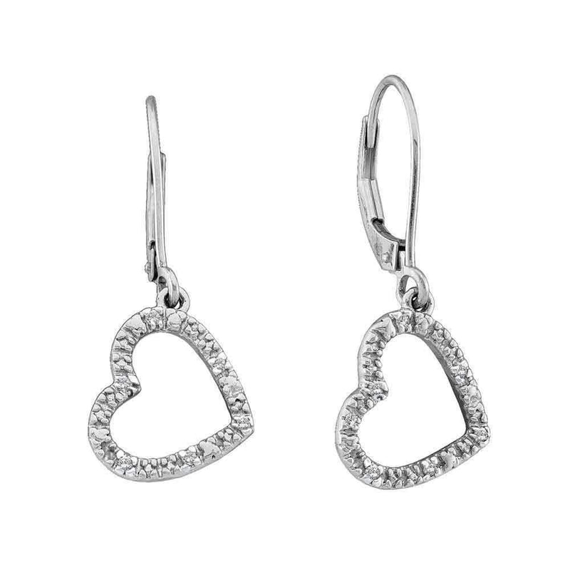 14kt White Gold Women's Round Diamond Heart Love Dangle Earrings 1-20 Cttw - FREE Shipping (USA/CAN)-Gold & Diamond Earrings-JadeMoghul Inc.