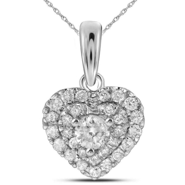 14kt White Gold Women's Round Diamond Heart Love Pendant 1-3 Cttw - FREE Shipping (US/CAN)-Gold & Diamond Pendants & Necklaces-JadeMoghul Inc.