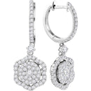 14kt White Gold Women's Round Diamond Hexagon Frame Cluster Dangle Earrings 1.00 Cttw - FREE Shipping (USA/CAN)-Gold & Diamond Earrings-JadeMoghul Inc.