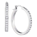 14kt White Gold Women's Round Diamond Hoop Snap-down Post Earrings 1.00 Cttw - FREE Shipping (US/CAN)-Gold & Diamond Earrings-JadeMoghul Inc.