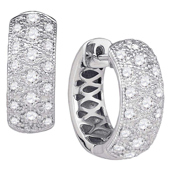 14kt White Gold Women's Round Diamond Huggie Earrings 7-8 Cttw - FREE Shipping (USA/CAN)-Gold & Diamond Earrings-JadeMoghul Inc.