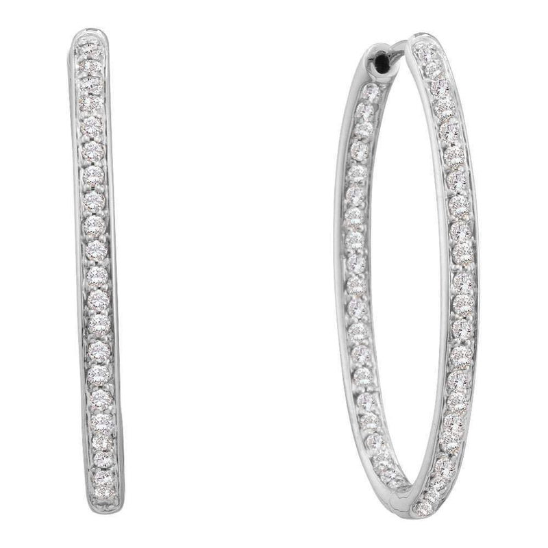 14kt White Gold Women's Round Diamond Inside Outside Endless Hoop Earrings 1-2 Cttw - FREE Shipping (USA/CAN)-Gold & Diamond Earrings-JadeMoghul Inc.