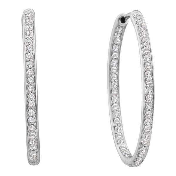 14kt White Gold Women's Round Diamond Inside Outside Endless Hoop Earrings 1-4 Cttw - FREE Shipping (USA/CAN)-Gold & Diamond Earrings-JadeMoghul Inc.