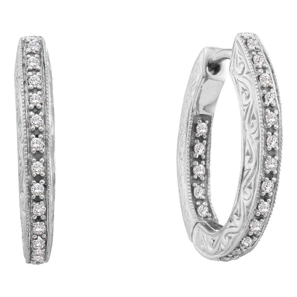 14kt White Gold Women's Round Diamond Inside Outside Filigree Hoop Earrings 1-4 Cttw - FREE Shipping (US/CAN)-Gold & Diamond Earrings-JadeMoghul Inc.