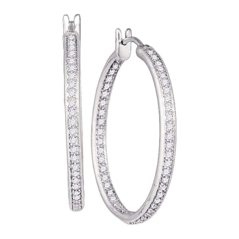 14kt White Gold Women's Round Diamond Inside Outside Hoop Earrings 1.00 Cttw - FREE Shipping (USA/CAN)-Gold & Diamond Earrings-JadeMoghul Inc.