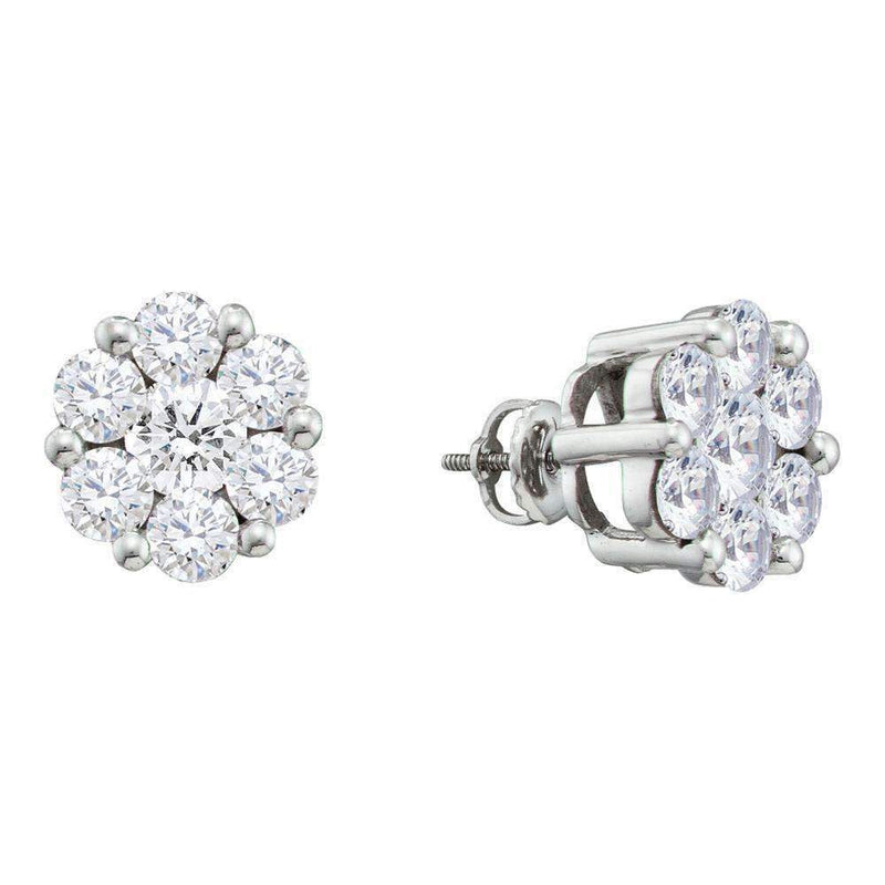 14kt White Gold Women's Round Diamond Large Flower Cluster Stud Earrings 1-1-2 Cttw - FREE Shipping (USA/CAN)-Gold & Diamond Earrings-JadeMoghul Inc.