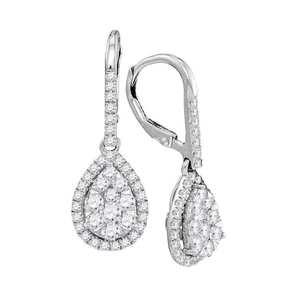 14kt White Gold Women's Round Diamond Leverback Teardrop Dangle Earrings 1-3-8 Cttw - FREE Shipping (USA/CAN)-Gold & Diamond Earrings-JadeMoghul Inc.