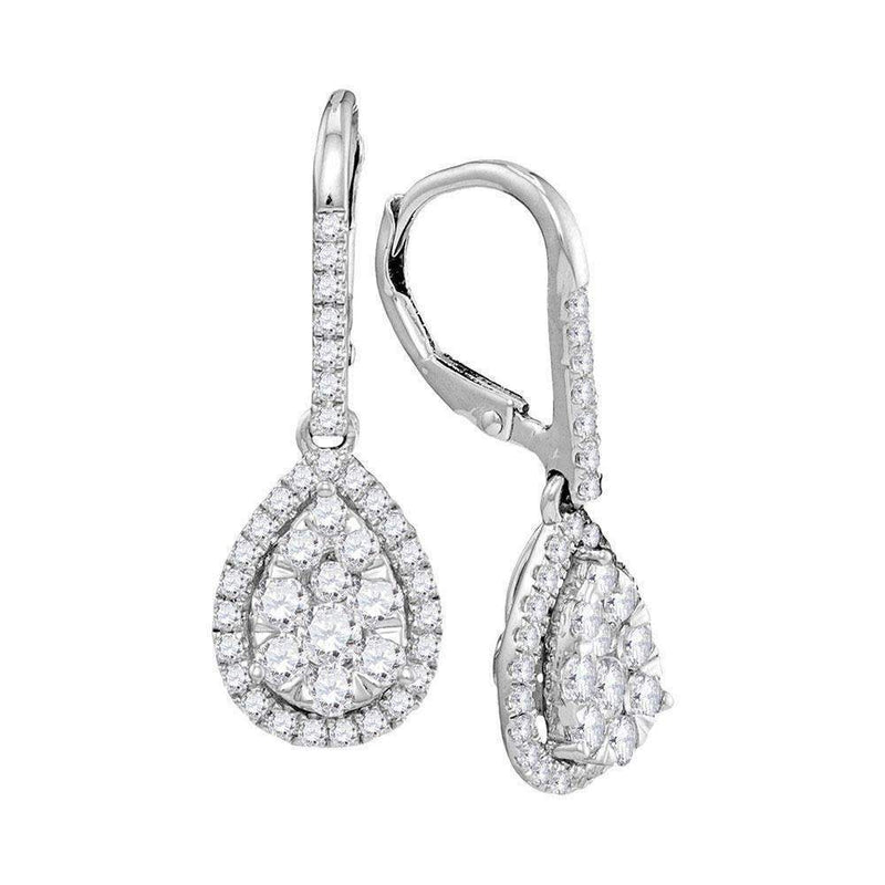 14kt White Gold Women's Round Diamond Leverback Teardrop Dangle Earrings 1-3-8 Cttw - FREE Shipping (USA/CAN)-Gold & Diamond Earrings-JadeMoghul Inc.