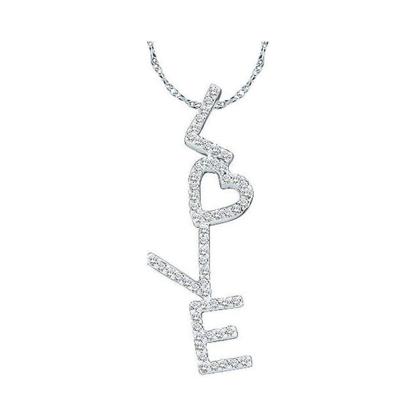 14kt White Gold Women's Round Diamond Love Letters Heart Word Pendant 1-5 Cttw - FREE Shipping (US/CAN)-Gold & Diamond Pendants & Necklaces-JadeMoghul Inc.