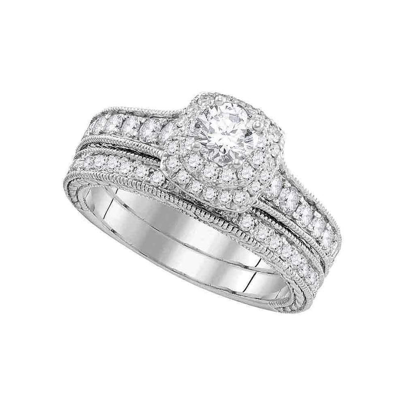 14kt White Gold Women's Round Diamond Milgrain Bridal Wedding Engagement Ring Band Set 1.00 Cttw - FREE Shipping (US/CAN)-Wedding Jewelry-5-JadeMoghul Inc.