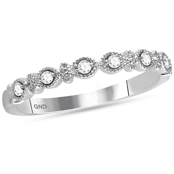 14kt White Gold Womens Round Diamond Milgrain Stackable Band Ring 1-10 Cttw-Gold & Diamond Rings-JadeMoghul Inc.