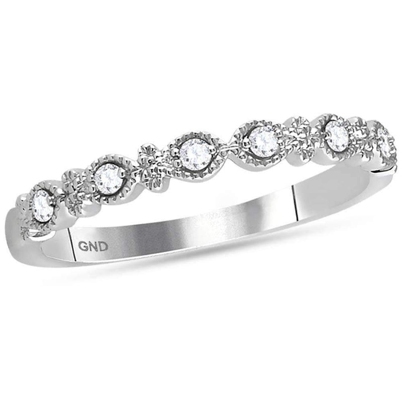 14kt White Gold Womens Round Diamond Milgrain Stackable Band Ring 1-10 Cttw-Gold & Diamond Rings-JadeMoghul Inc.