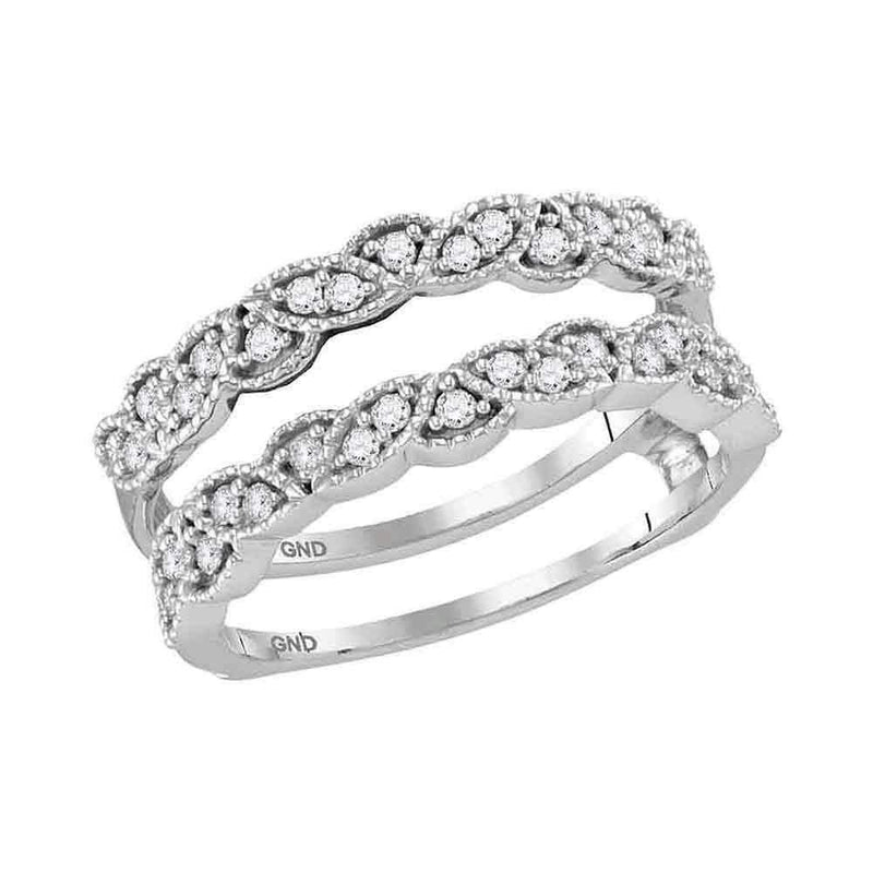14kt White Gold Women's Round Diamond Milgrain Wrap Ring Guard Enhancer Wedding Band 1/3 Cttw - FREE Shipping (US/CAN)-Wedding Jewelry-5-JadeMoghul Inc.
