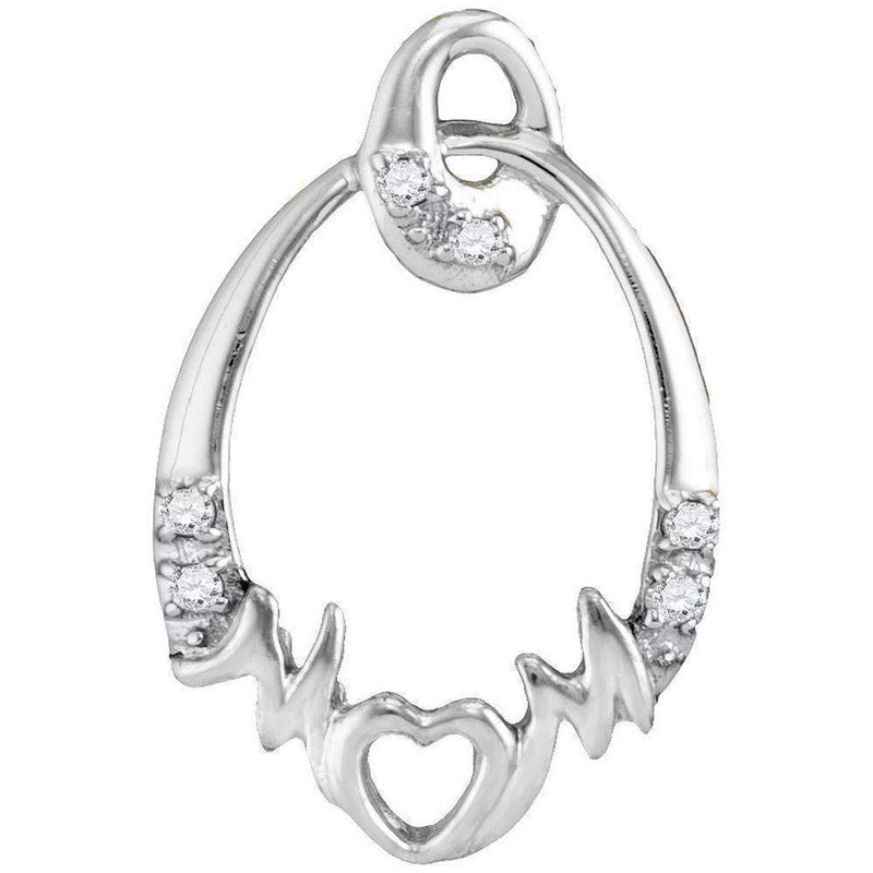 14kt White Gold Women's Round Diamond Mom Mother Oval Heart Pendant .03 Cttw - FREE Shipping (US/CAN)-Gold & Diamond Pendants & Necklaces-JadeMoghul Inc.