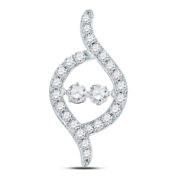 14kt White Gold Womens Round Diamond Moving Twinkle 2-stone Pendant 1-2 Cttw-Gold & Diamond Pendants & Necklaces-JadeMoghul Inc.