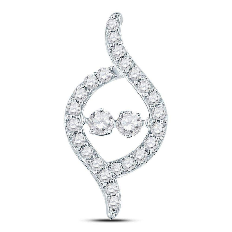 14kt White Gold Womens Round Diamond Moving Twinkle 2-stone Pendant 1-2 Cttw-Gold & Diamond Pendants & Necklaces-JadeMoghul Inc.