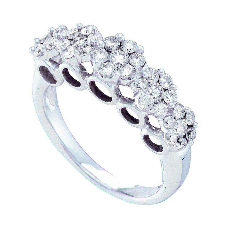 14kt White Gold Women's Round Diamond Multi Flower Cluster Ring 1-1/2 Cttw - FREE Shipping (US/CAN)-Rings And Bands-5-JadeMoghul Inc.