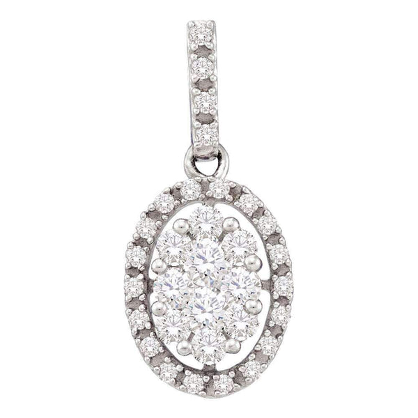 14kt White Gold Women's Round Diamond Oval Cluster Pendant 1-2 Cttw - FREE Shipping (US/CAN)-Gold & Diamond Pendants & Necklaces-JadeMoghul Inc.