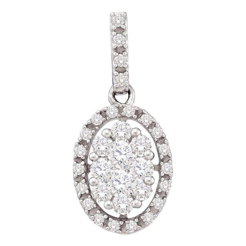 14kt White Gold Women's Round Diamond Oval Cluster Pendant 1-2 Cttw - FREE Shipping (US/CAN)-Gold & Diamond Pendants & Necklaces-JadeMoghul Inc.