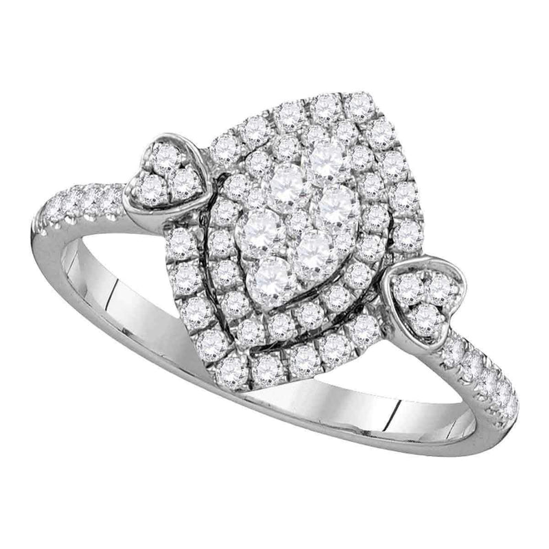 14kt White Gold Women's Round Diamond Oval Double Halo Cluster Ring 5/8 Cttw - FREE Shipping (US/CAN)-Gold & Diamond Cluster Rings-5-JadeMoghul Inc.