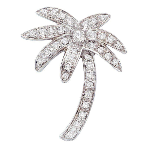14kt White Gold Women's Round Diamond Palm Tree Nautical Beach Pendant 1-4 Cttw - FREE Shipping (US/CAN)-Gold & Diamond Pendants & Necklaces-JadeMoghul Inc.