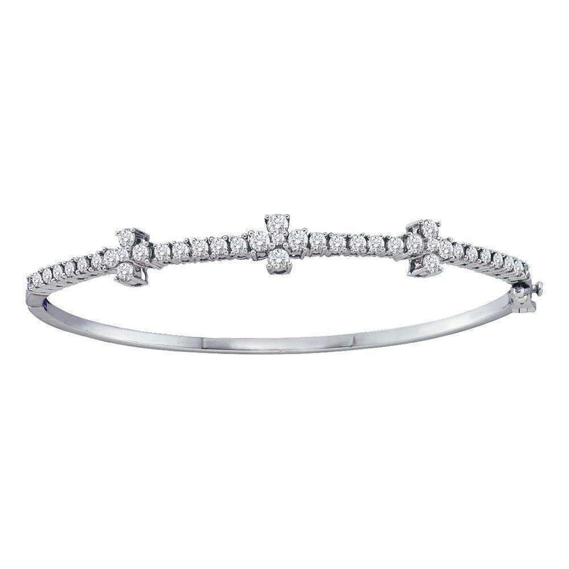 14kt White Gold Women's Round Diamond Pave-set Bangle Bracelet 1-1-2 Cttw - FREE Shipping (US/CAN)-Gold & Diamond Bracelets-JadeMoghul Inc.