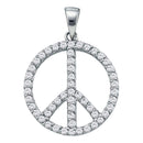 14kt White Gold Women's Round Diamond Peace Sign Circle Pendant 3-4 Cttw - FREE Shipping (US/CAN)-Gold & Diamond Pendants & Necklaces-JadeMoghul Inc.