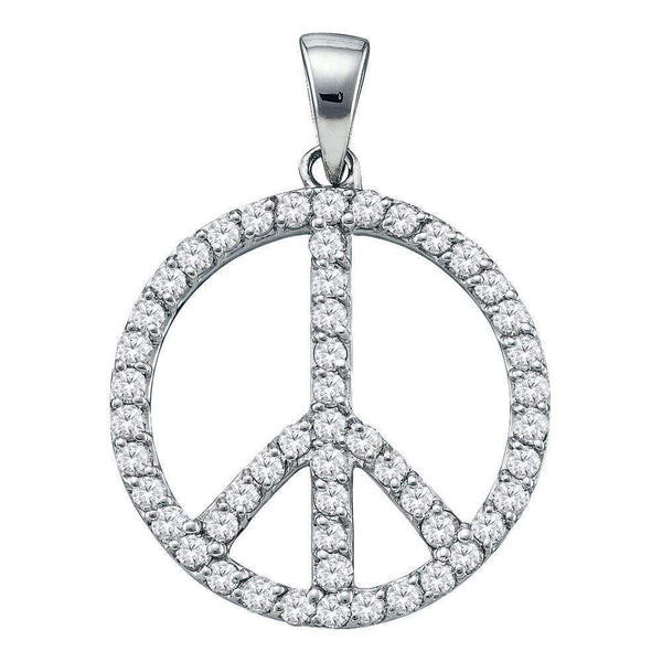 14kt White Gold Women's Round Diamond Peace Sign Circle Pendant 3-4 Cttw - FREE Shipping (US/CAN)-Gold & Diamond Pendants & Necklaces-JadeMoghul Inc.