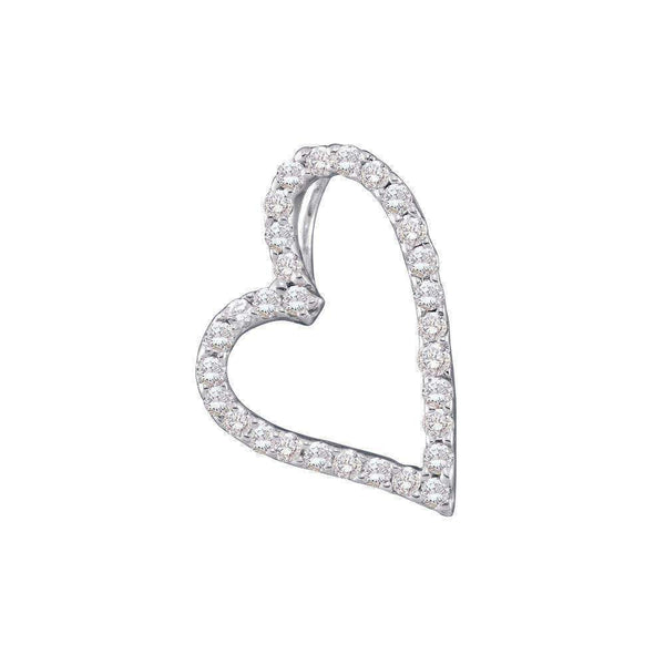 14kt White Gold Women's Round Diamond Sideways Heart Frame Pendant 1-5 Cttw - FREE Shipping (US/CAN)-Gold & Diamond Pendants & Necklaces-JadeMoghul Inc.