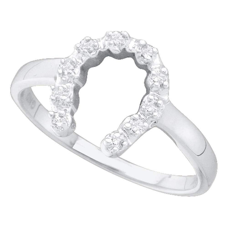 14kt White Gold Women's Round Diamond Simple Lucky Horseshoe Ring 1/20 Cttw - FREE Shipping (US/CAN)-Gold & Diamond Rings-5-JadeMoghul Inc.
