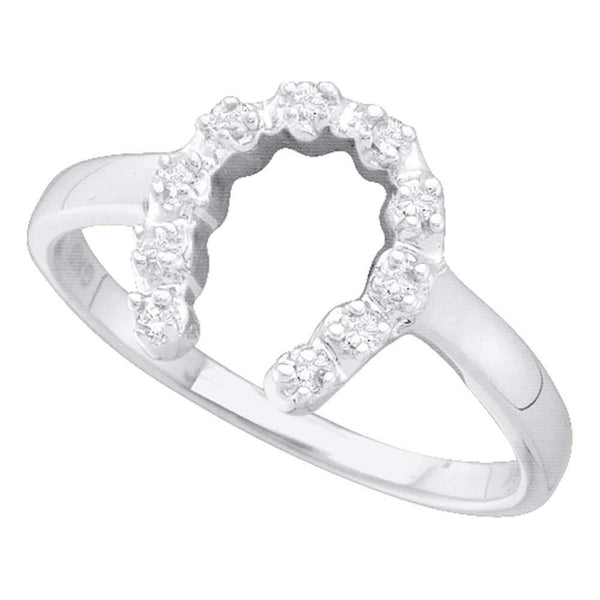 14kt White Gold Women's Round Diamond Simple Lucky Horseshoe Ring 1/20 Cttw - FREE Shipping (US/CAN)-Gold & Diamond Rings-5-JadeMoghul Inc.