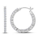 14kt White Gold Women's Round Diamond Single Row Hoop Earrings 1-1-2 Cttw - FREE Shipping (US/CAN)-Gold & Diamond Earrings-JadeMoghul Inc.