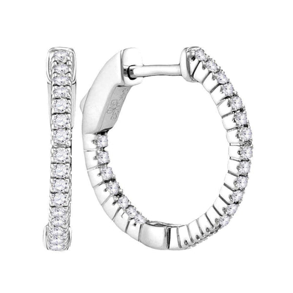 14kt White Gold Women's Round Diamond Single Row Hoop Earrings 1-3 Cttw - FREE Shipping (US/CAN)-Gold & Diamond Earrings-JadeMoghul Inc.