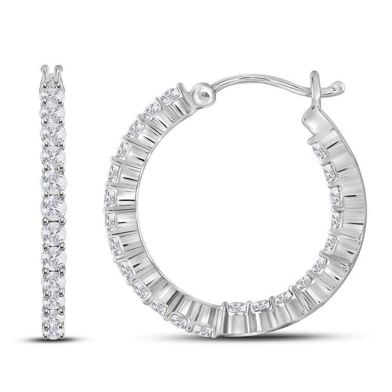 14kt White Gold Women's Round Diamond Single Row Hoop Earrings 1.00 Cttw - FREE Shipping (US/CAN)-Gold & Diamond Earrings-JadeMoghul Inc.