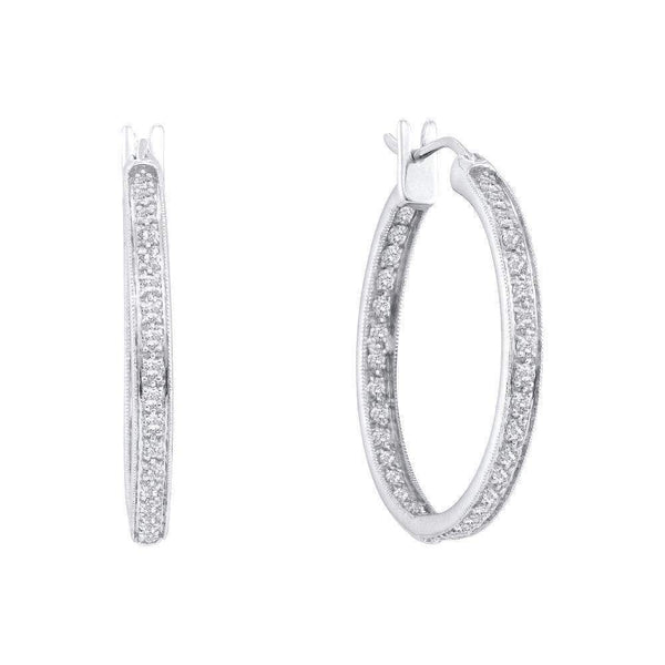 14kt White Gold Womens Round Diamond Single Row Inside Outside Endless Hoop Earrings 1.00 Cttw - FREE Shipping (US/CAN)-Gold & Diamond Earrings-JadeMoghul Inc.