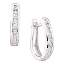 14kt White Gold Women's Round Diamond Single Row Oblong Hoop Earrings 1-4 Cttw - FREE Shipping (US/CAN)-Gold & Diamond Earrings-JadeMoghul Inc.