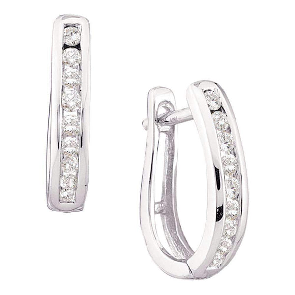 14kt White Gold Women's Round Diamond Single Row Oblong Hoop Earrings 1-4 Cttw - FREE Shipping (US/CAN)-Gold & Diamond Earrings-JadeMoghul Inc.